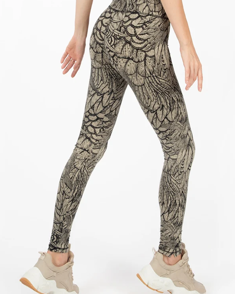 Leggings cream black feather with parrot