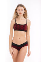 SNAKE RED BLACK STRING BACK BRA TOP FRONT