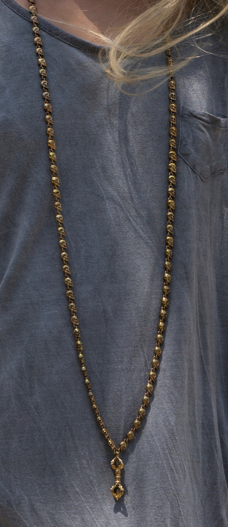 KALI MALA - Brass Skull Necklace - Hand-made 108 beads - Tibetan